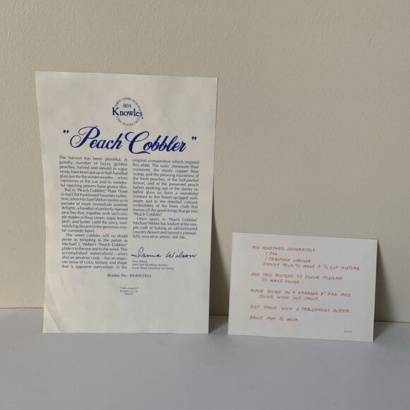 Knowles Peach Cobbler Collector Plate Old-Fashioned Favorites #3 Michael J Weber - Picture 6 of 12